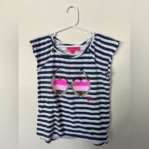 Betsey Johnson Girls' Striped Blue and White Sequin Sunglasses Top Size 7/8